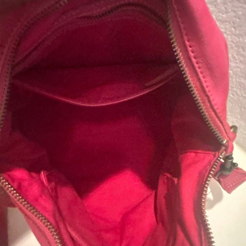 Liebeskind Berlin Satchel Handbag Raspberry Red Leather Top Handle Two Way Purse - Picture 8 of 14